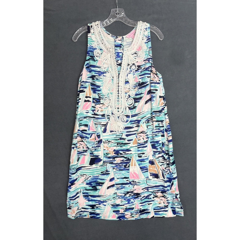 Lilly Pulitzer Carlotta Stretch Shift Dress Indigo Home Slice Size 8 Resort Wear